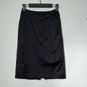 H&M black satin midi skirt with bow detail size 2
